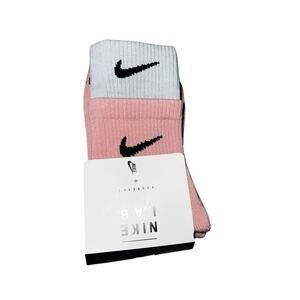 Nike Lab  women Double Cuff cushioned Sock Pink/White Size Medium NEW